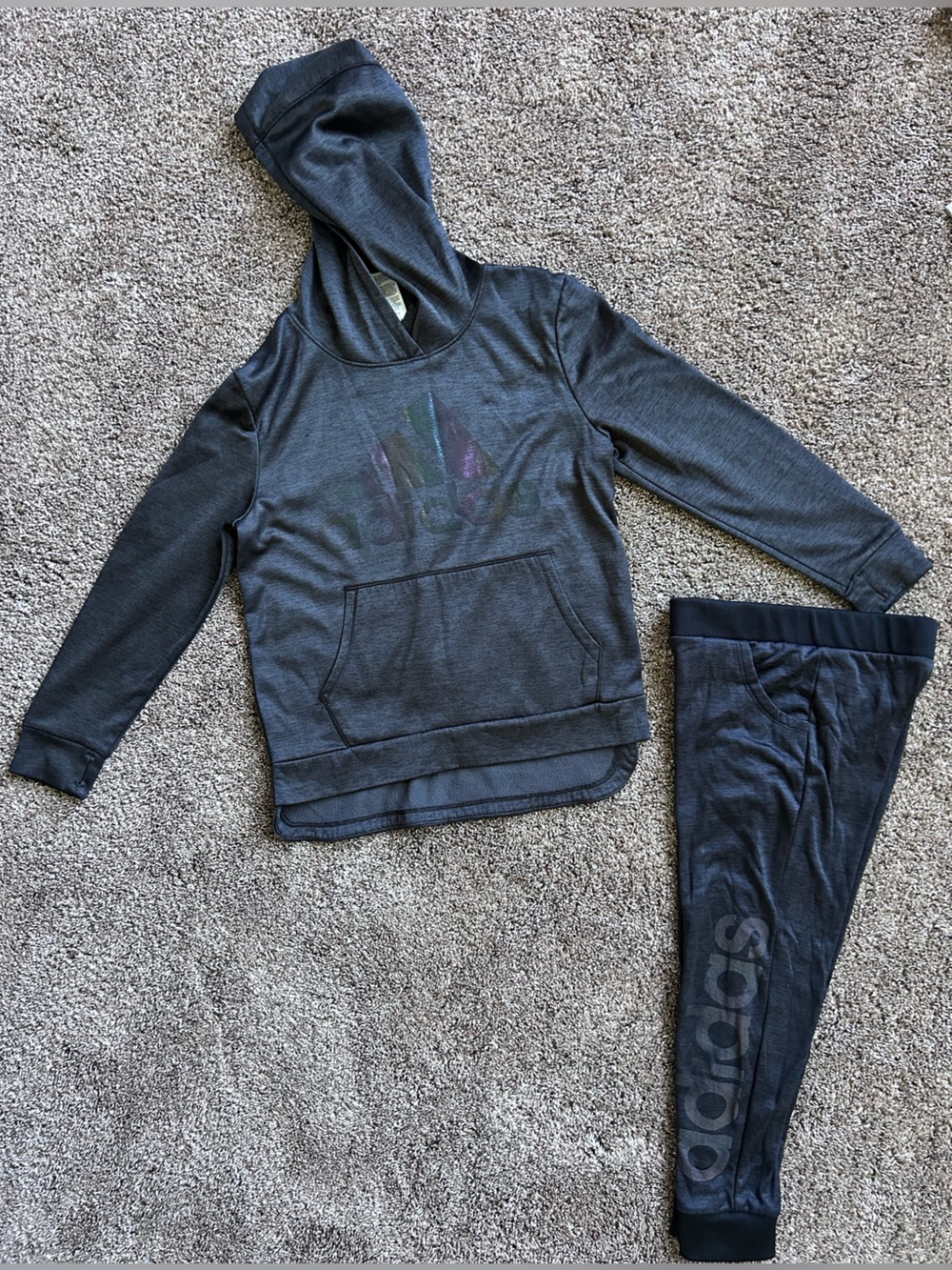 adidas Kids Charcoal Gray Hoodie & Jogger Set Size 6x and 10/12